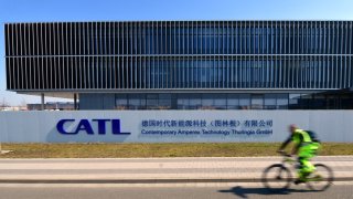 Chinese battery giant Contemporary Amperex Technology (CATL), pictured here on April 2, 2020, broke ground on its first overseas factory in Germany in late 2019 and plans to add up to 2,000 jobs there by 2025.