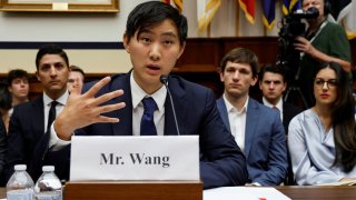 Scale AI CEO Alexandr Wang testifies before a House Armed Services Subcommittee on Cyber, Information Technology, and Innovation hearing about battlefield AI on Capitol Hill in Washington, July 18, 2023.