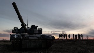 Ukrainian army soldiers of the 22nd brigade during tank training as Russia-Ukraine war continues in Donetsk Oblast, Ukraine on October 29, 2023. 