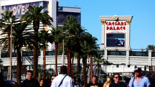 People walk along the Las Vegas Strip prior to the F1 Grand Prix of Las Vegas at on November 08, 2023 in Las Vegas, Nevada.