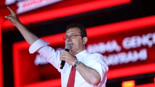 Istanbul Municipality Mayor Ekrem İmamoğlu speaks at the 19 May Commemoration of Atatürk, Youth and Sports Day celebrations held at the Maltepe Event Area on May 19, 2023 on Istanbul, Turkey.