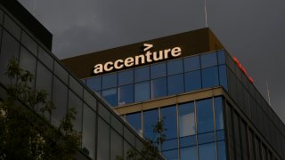 Accenture signage is pictured in Warsaw, Poland, on Aug. 7, 2024.