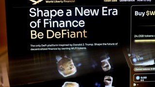 The World Liberty Financial website arranged on a smartphone in New York, US, on Wednesday, Feb. 12, 2025. 