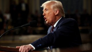 U.S. President Donald Trump addresses a joint session of Congress at the U.S. Capitol on March 04, 2025 in Washington, DC. 
