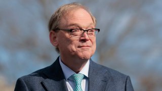 Director of the National Economic Council Kevin Hassett speaks to reporters outside of the White House on March 07, 2025 in Washington, DC.