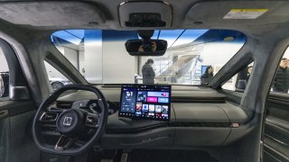 The view from inside a Zeekr Mix electric vehicle at one of the company’s showrooms in Shanghai, China, on March 16, 2025.