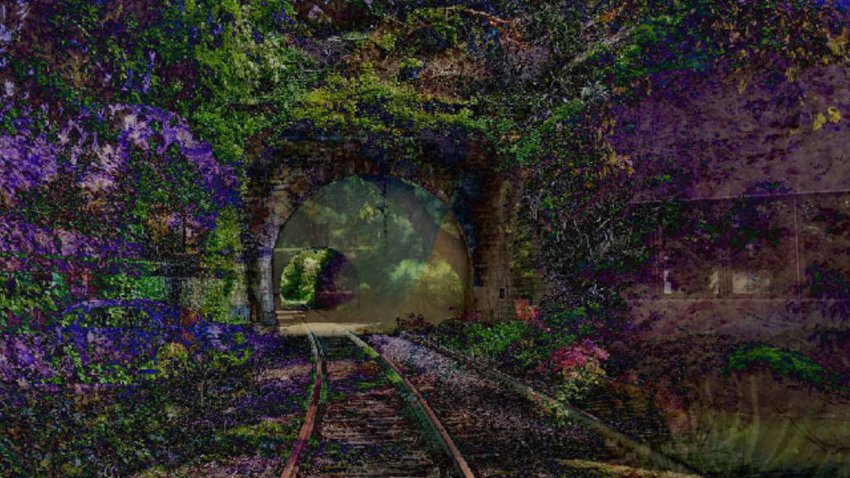 A picture titled “A Recent Entrance to Paradise,” which computer scientist Stephen Thaler said he had created using his generative AI platform, the “Creativity Machine.”