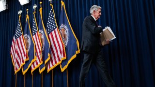 Federal Reserve Chairman Jerome Powell concludes a news conference after a meeting of the Federal Open Market Committee on Wednesday, March 19, 2025.