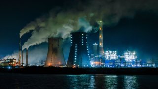 The NLC Tamil Nadu Power power plant, right, and Tuticorin Thermal Power Station, left, in Tuticorin, India.
