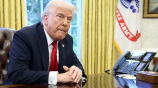 U.S. President Donald Trump speaks to the media in the Oval Office at the White House in Washington, D.C., U.S., March 26, 2025. 