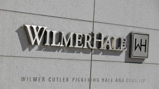 Signage is seen outside of the law firm WilmerHale in Washington, D.C., U.S., August 30, 2020. 