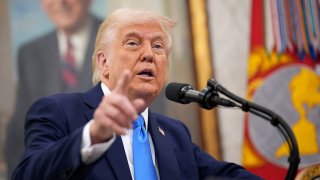 President Donald Trump speaks during a swearing-in ceremony in the Oval Office at the White House in Washington, March 28, 2025.