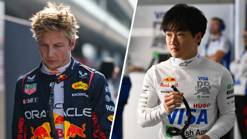 Split image of Liam Lawson and Yuki Tsunoda
