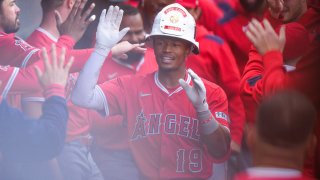CHICAGO, ILLINOIS – MARCH 30: Kyren Paris #19 of the Los Angeles Angels celebrates a home run in the top of the eighth inning in a game against the Los Angeles Angels at Rate Field on March 30, 2025 in Chicago, Illinois. (Photo by Matt Dirksen/Getty Images)