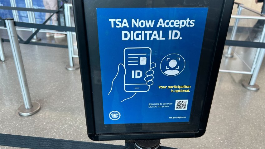 A sign at the San Diego International Airport notifies travelers TSA is now accepting DIGITAL ID, March 13, 2025.
