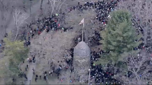 A rally in support of Tufts graduate student Rumeysa Ozturk being held in Powderhouse Park in Somerville, Massachusetts, on Wednesday, March 26, 2025.