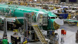 The production line for the Boeing P-8 Poseidon maritime patrol aircraft is pictured at Boeing’s 737 factory in Renton, Washington, November 18, 2021.