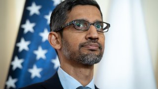 CEO of Alphabet and Google Sundar Pichai meets Polish Prime Minister at the Chancellery in Warsaw, Poland on March 29, 2022.