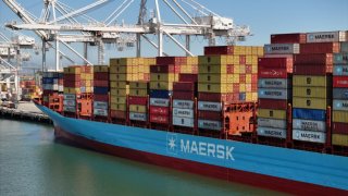 The container ship Gunde Maersk sits docked at the Port of Oakland on June 24, 2024 in Oakland, California. 