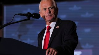 Peter Navarro, former Director of U.S. Office of Trade and Manufacturing, participates in an 11th Hour Faith Leaders Meeting in Concord, North Carolina, U.S., October 21, 2024. 