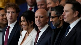 Guests including Mark Zuckerberg, Lauren Sanchez, Jeff Bezos, Sundar Pichai and Elon Musk attend the inauguration of Donald J. Trump in the U.S. Capitol Rotunda in Washington, D.C., on Jan. 20, 2025. Trump takes office for his second term as the 47th president of the U.S.