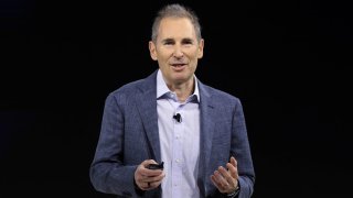 Amazon CEO Andy Jassy speaks during an Amazon Devices launch event in New York City, U.S., February 26, 2025. 