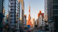 Cityscape and Tokyo Tower at sunset, Tokyo, Japan.