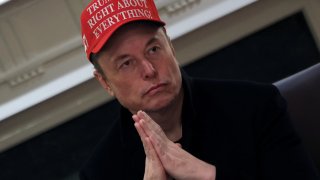 Tesla CEO Elon Musk wears a ‘Trump Was Right About Everything!’ hat while attending a cabinet meeting at the White House, in Washington, D.C., U.S., March 24, 2025. 