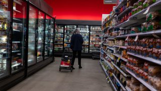 People shop at a grocery store in Manhattan on April 1, 2025, in New York City.