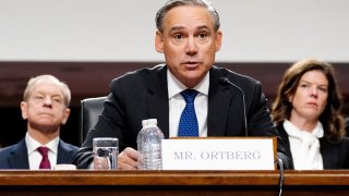Boeing CEO Kelly Ortberg testifies before a Senate Commerce, Science, and Transportation Committee hearing about Boeing’s commitment to address safety concerns in the wake of a January 2024 mid-air emergency involving a new 737 MAX, on Capitol Hill in Washington, D.C., U.S., April 2, 2025. 