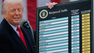 U.S. President Donald Trump speaks during a “Make America Wealthy Again” trade announcement event in the Rose Garden at the White House on April 2, 2025 in Washington, DC.