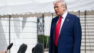 US President Donald Trump speaks to reporters prior to departing from the South Lawn of the White House in Washington, DC, on April 3, 2025, as he travels to Florida for the weekend.