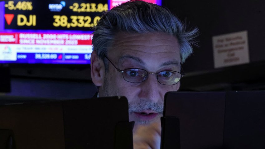 Traders work on the floor at the New York Stock Exchange in New York City, U.S., April 4, 2025.