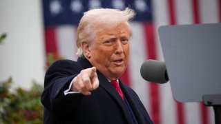 President Donald Trump gestures while speaking during a “Make America Wealthy Again” trade announcement event at the White House on April 2, 2025.