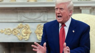 U.S. President Donald Trump speaks during a meeting with Israeli Prime Minister Benjamin Netanyahu (not pictured) in the Oval Office at the White House in Washington, U.S., April 7, 2025. 
