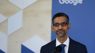 Alphabet CEO Sundar Pichai meets with Polish Prime Minister Donald Tusk in Warsaw, Poland, on February 13, 2025.