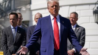 U.S. President Donald Trump speaks during an event with the racing champions from NASCAR Cup Series, NTT IndyCar Series, and IMSA WeatherTech SportsCar Championship, at the White House in Washington, D.C., U.S., April 9, 2025. 