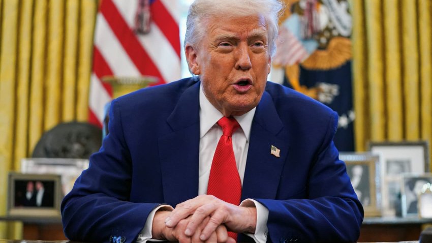 U.S. President Donald Trump speaks, ahead of signing executive orders, in the Oval Office at the White House in Washington, D.C., U.S., April 9, 2025. 