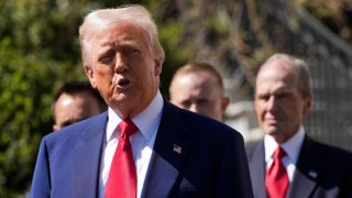 US President Donald Trump speaks during an event with racing champions on the South Lawn of the White House in Washington, DC, US, on Wednesday, April 9, 2025.