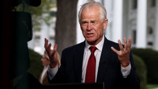 Senior trade adviser Peter Navarro attends an interview with CNN, at the White House, in Washington, D.C., U.S., April 10, 2025. 