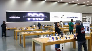 An Apple store at Manhattan Village, on April 8, 2025 in Manhattan Beach, California, U.S.