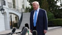 U.S. President Donald Trump speaks to members of the media as he departs for Rome, Italy, to attend Pope Francis’ funeral, at the White House in Washington, D.C., U.S., April 25, 2025.