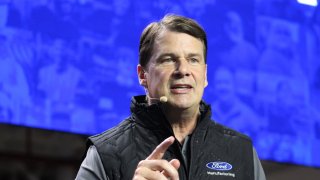 Ford Motor CEO Jim Farley speaks during a launch event for the 2025 Ford Expedition in Louisville, Kentucky, on April 30, 2025.