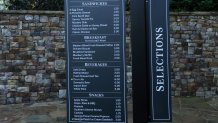 A view of concession stand signage at the Masters