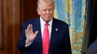 President Donald Trump arrives at the annual St. Patrick’s Day luncheon at the Capitol in Washington, Wednesday, March 12, 2025. (AP Photo/J. Scott Applewhite)