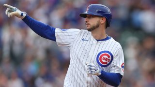 CHICAGO, ILLINOIS – APRIL 18: Kyle Tucker #30 of the Chicago Cubs celebrates hitting a home run during the eighth inning against the Arizona Diamondbacks at Wrigley Field on April 18, 2025 in Chicago, Illinois. (Photo by Geoff Stellfox/Getty Images)