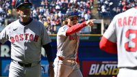 CLEVELAND, OHIO – APRIL 27: Jarren Duran #16 of the Boston Red Sox yells at fan during the seventh inning against the Cleveland Guardians at Progressive Field on April 27, 2025 in Cleveland, Ohio. (Photo by Nick Cammett/Getty Images)