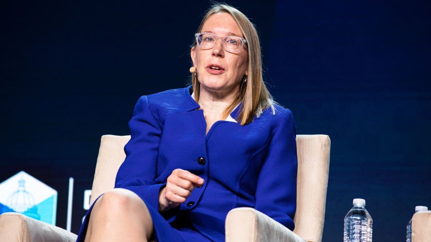 Hester Peirce, commissioner of the US Securities and Exchange Commission (SEC), speaks during the DC Blockchain Summit in Washington, D.C., on Tuesday, May 24, 2022.