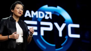 Lisa Su, president and CEO of AMD, talks about the AMD EPYC processor during a keynote address at the 2019 CES in Las Vegas, Nevada, U.S., January 9, 2019. 