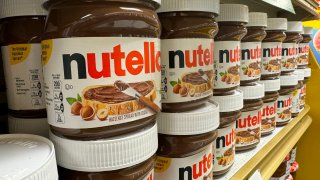 Containers of Nutella hazelnut spread made by the Ferrero company is displayed on March 27, 2024 in San Anselmo, California. 